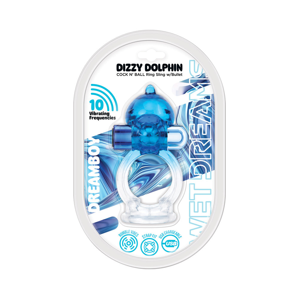 Wet Dreams Dream Boy Dizzy Dolphin Jelly Cock&Ball Sling 10 Freq Bullet Gradient Color Blue