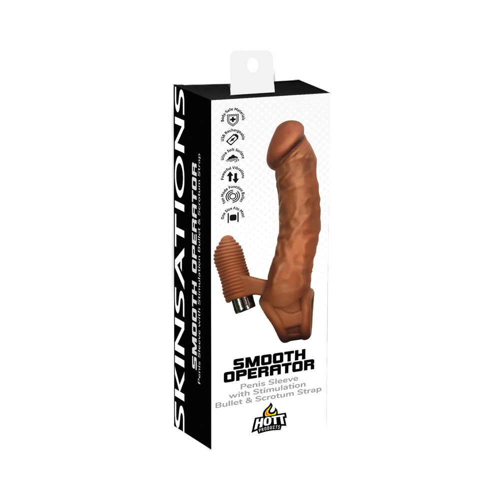 Skinsations Smooth Operator Penis Sleeve With Scrotum Strap Multi-Speed Bullet Rechargeable