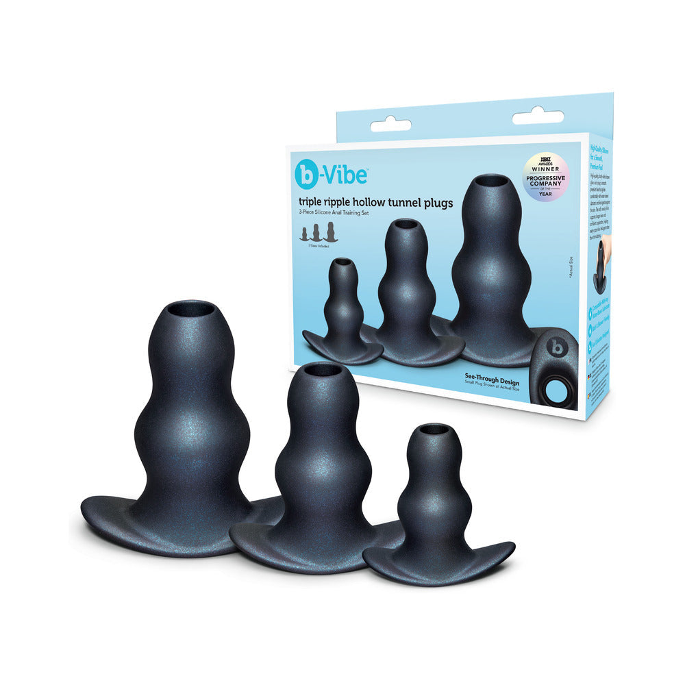 b-Vibe Triple Ripple Hollow Tunnel Pugs 3-Piece Silicone Anal Training Set