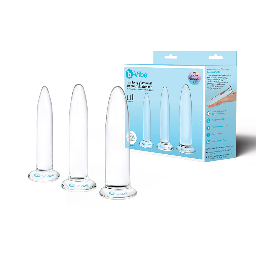 b-Vibe Essentials 3-Piece Long Glass Anal Training Dilator Set