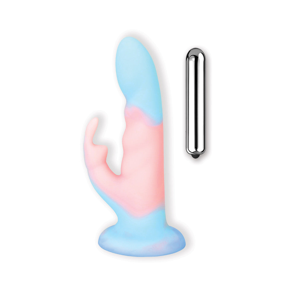 Cotton Candy Cotton Tail Dildo with Rabbit Stimulator Gradient Color
