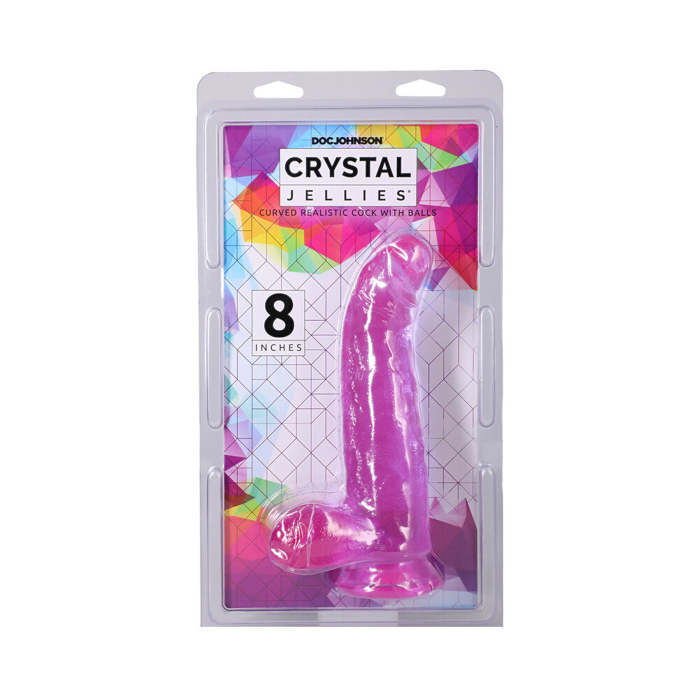 Crystal Jellies Curved Realistic Cock with Balls 8 in. Purple