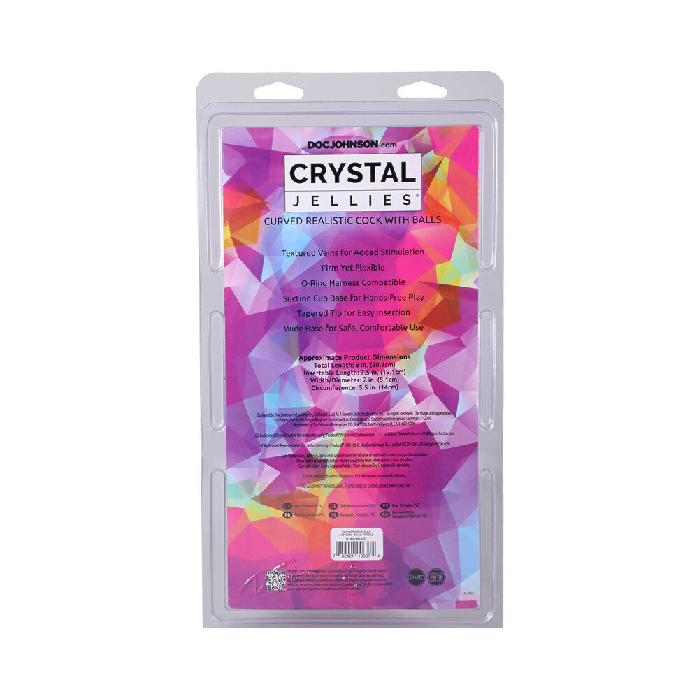Crystal Jellies Curved Realistic Cock with Balls 8 in. Purple