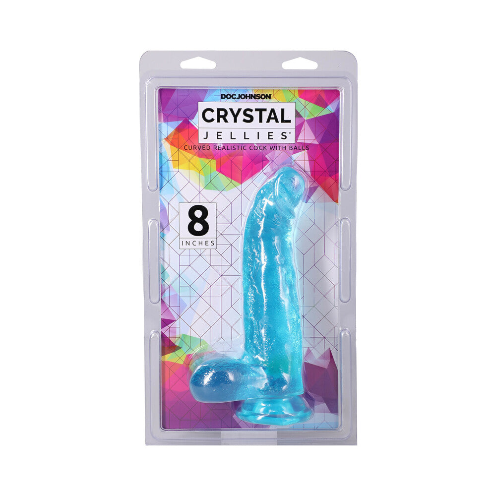 Crystal Jellies Curved Realistic Cock with Balls 8 in. Teal