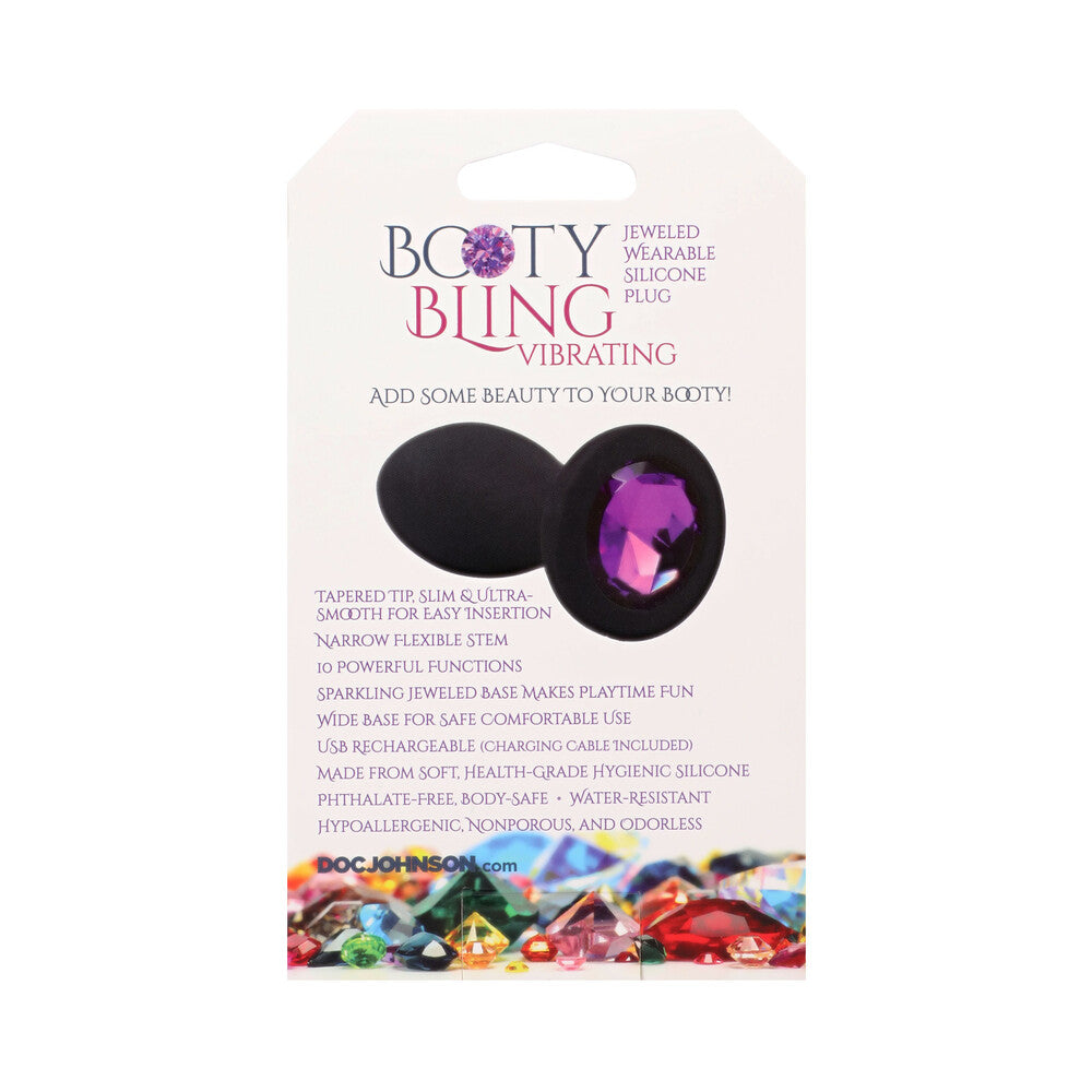 Booty Bling Jeweled Wearable Vibrating Silicone Plug 3 in. Purple