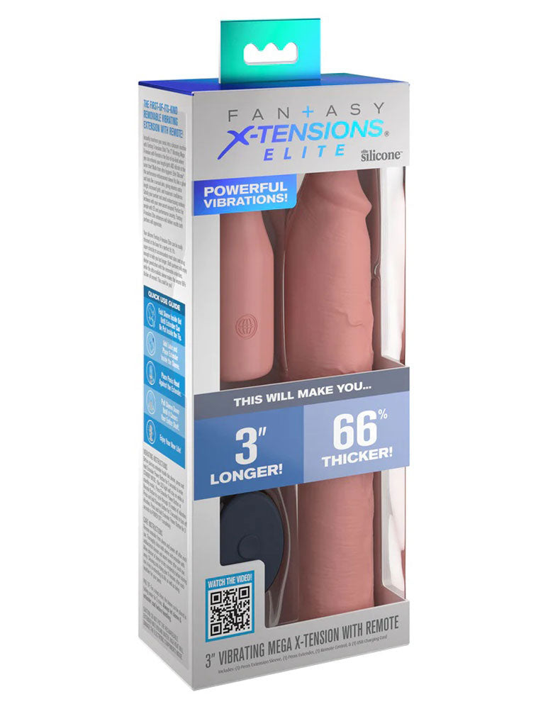 Fantasy X-Tensions Elite 9 Inch Sleeve Vibrating 3 Inch Plug With Remote - Light