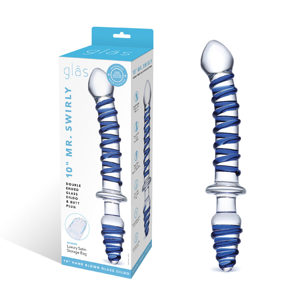 10" Mr. Swirly Double Ended Glass Dildo & Butt Plug