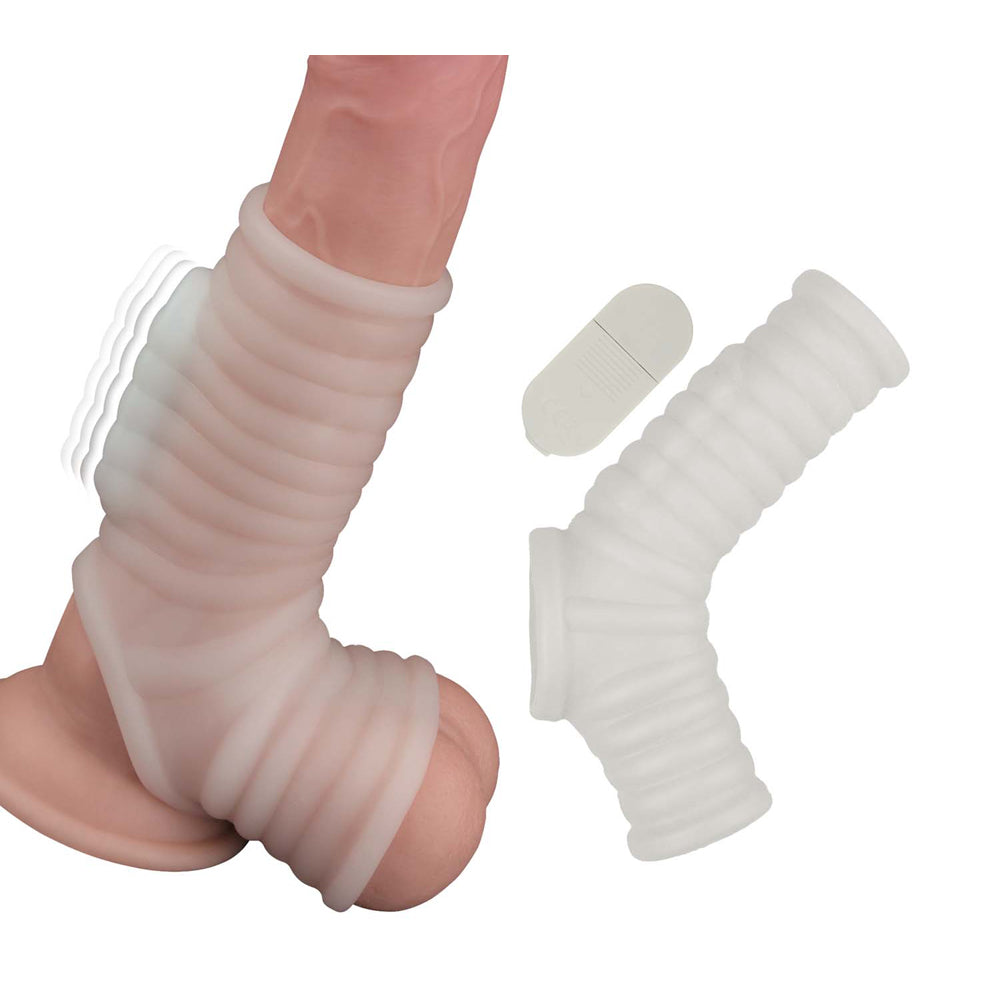 Vibrating Ribbed Sleeve White