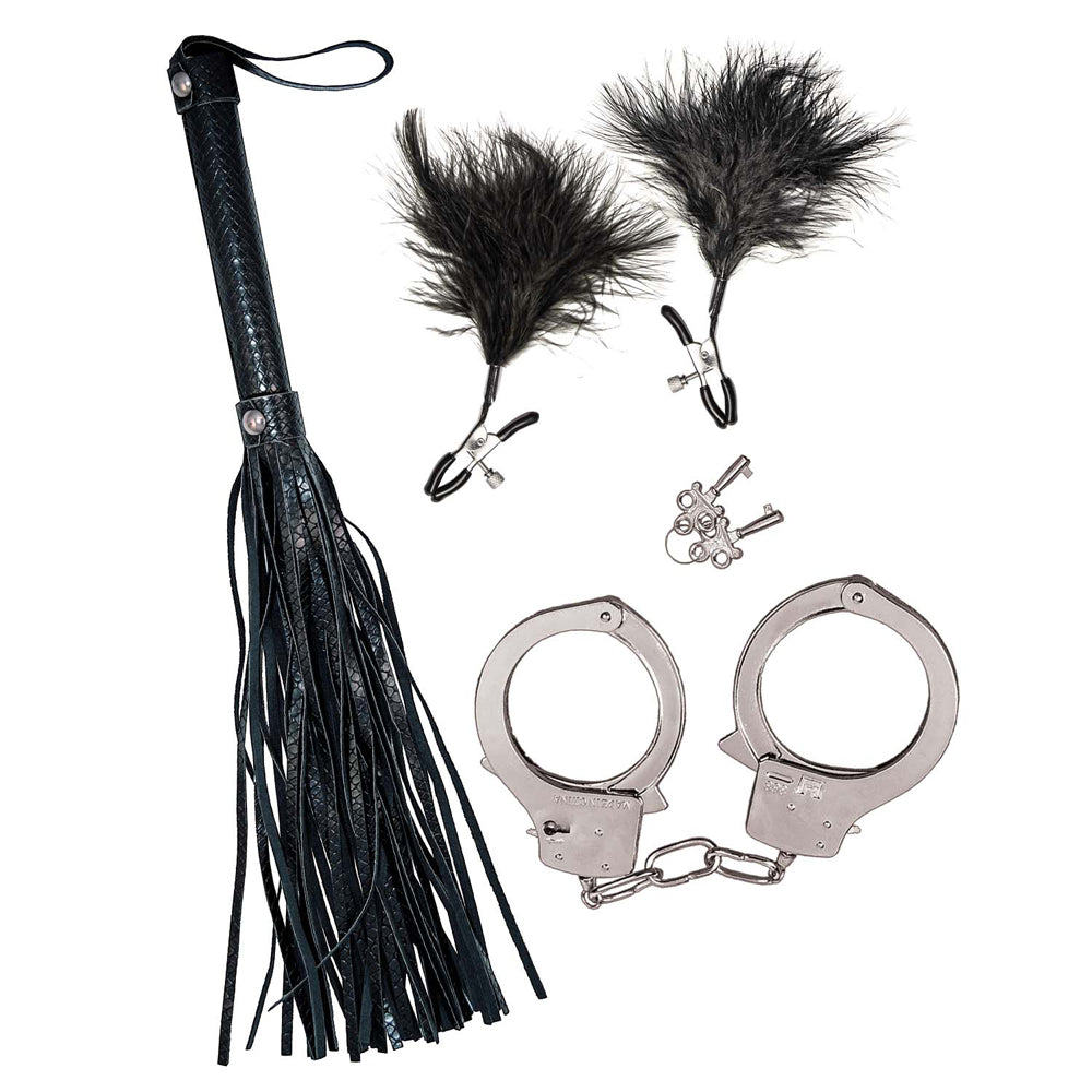 Bondage By Nasstoys Whip, Feather & Cuffs Black