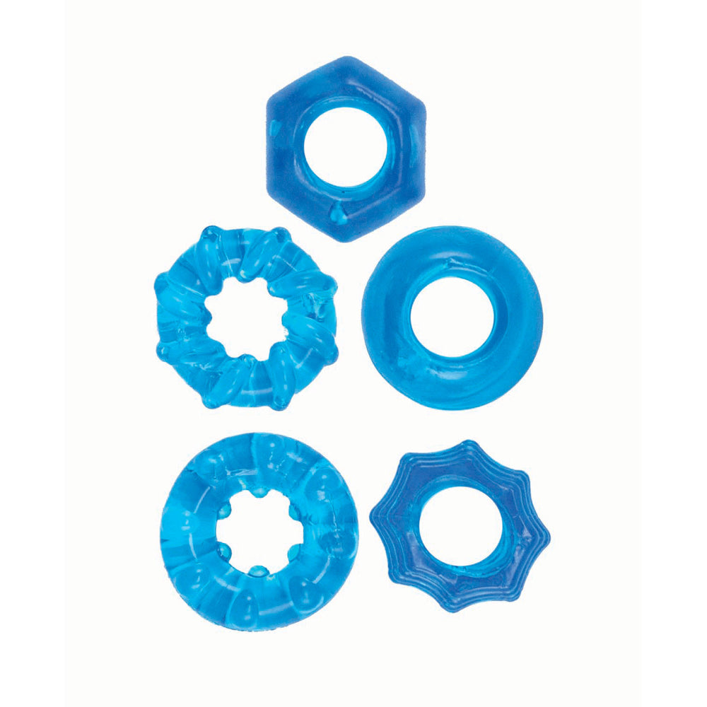 Enhancer Five Piece Cock Ring Set Blue