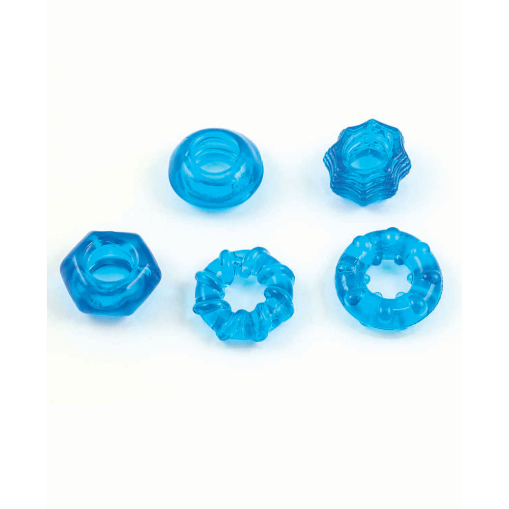 Enhancer Five Piece Cock Ring Set Blue