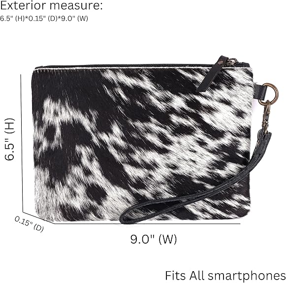 Mesa Luna Hair-On Cowhide Leather Wristlet Clutch Bag for Women
