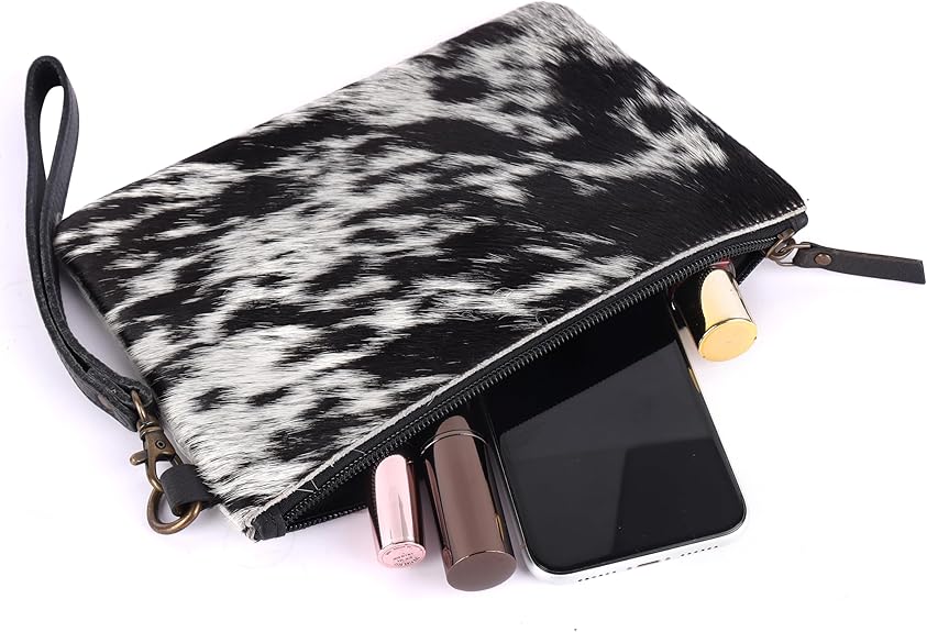Mesa Luna Hair-On Cowhide Leather Wristlet Clutch Bag for Women