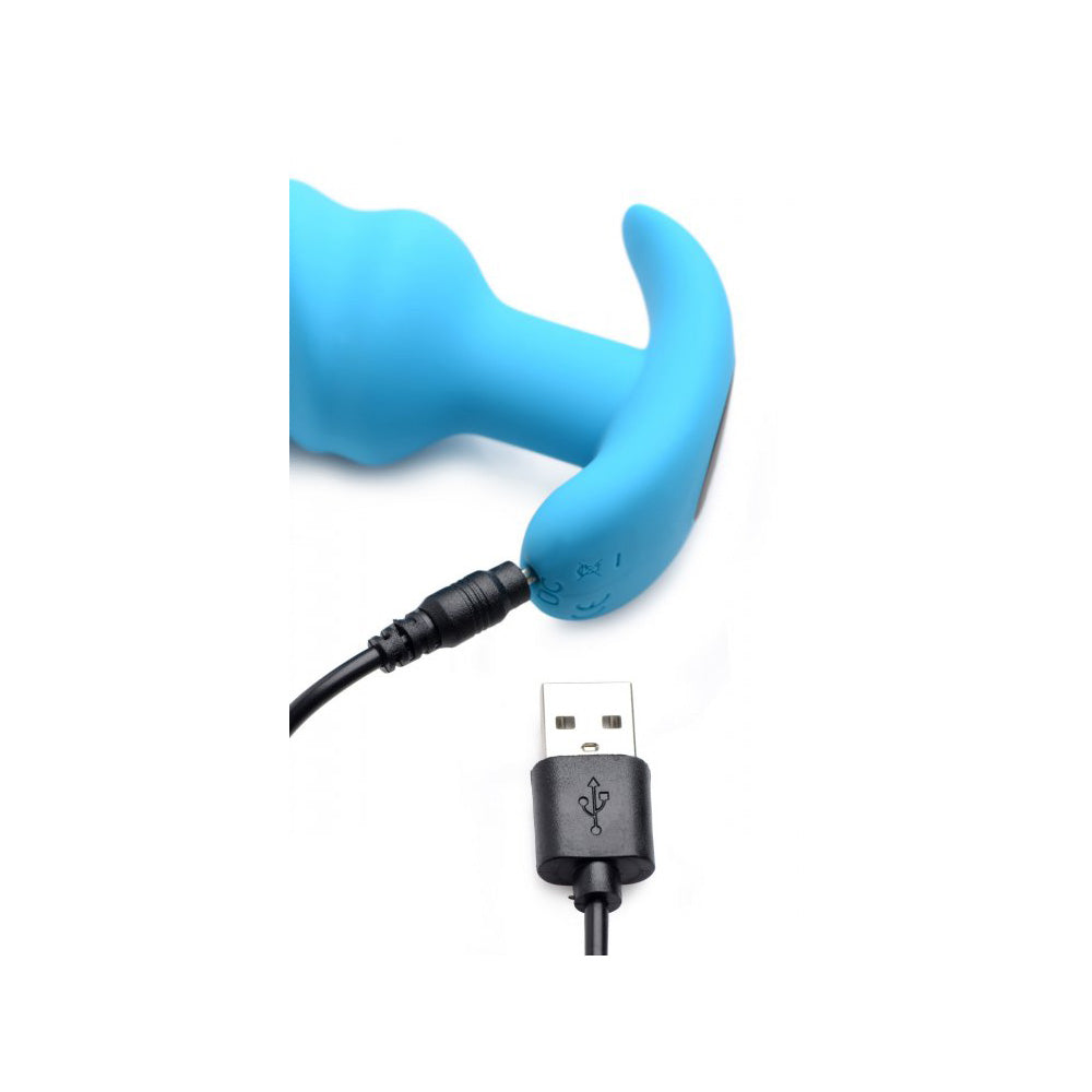 Bang! 21X Vibrating Silicone Swirl Butt Plug W/ Remote Control Blue