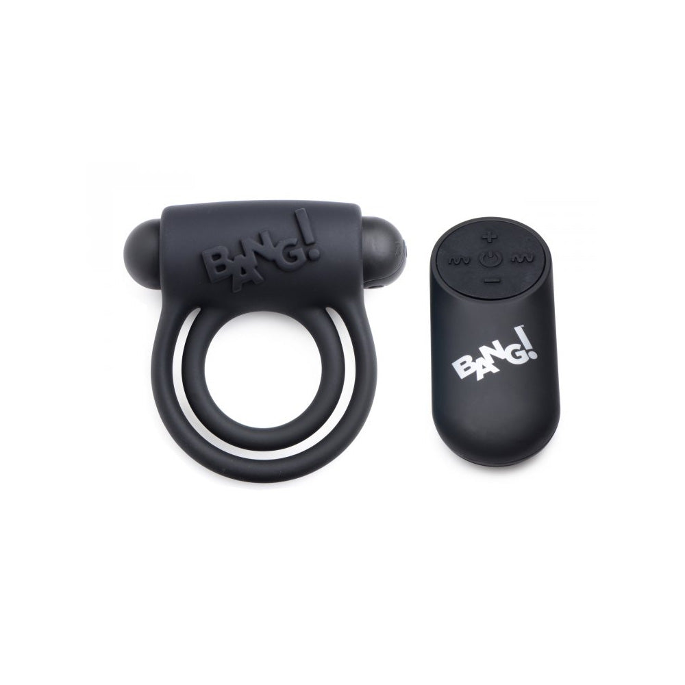 Bang! Silicone Cock Ring & Bullet W/ Remote Control Black