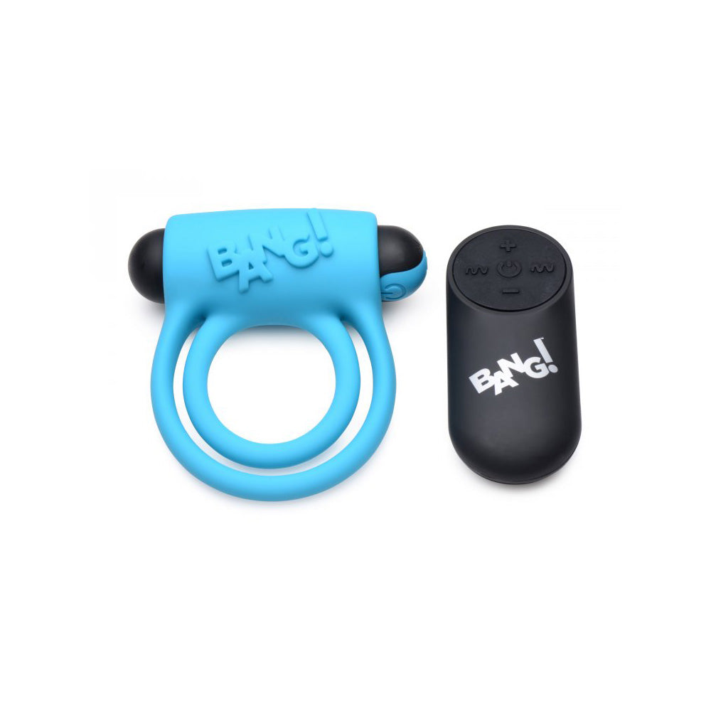 Bang! Silicone Cock Ring & Bullet W/ Remote Control Blue