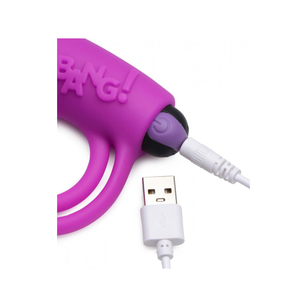 Bang! Silicone Cock Ring & Bullet W/ Remote Control Purple
