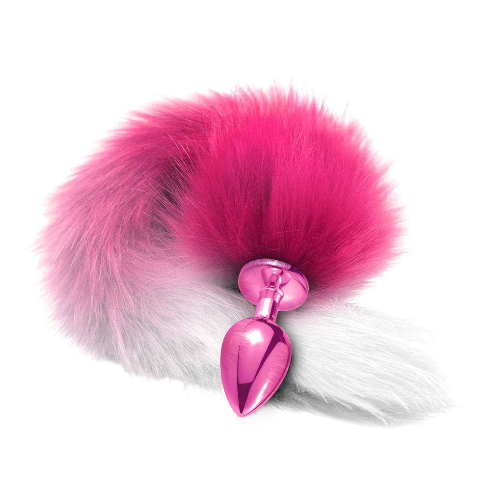 Nixie Metal Butt Plug With Faux Fur Ombre Tail Medium Pink Metallic