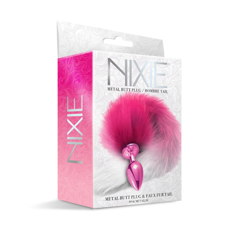 Nixie Metal Butt Plug With Faux Fur Ombre Tail Medium Pink Metallic
