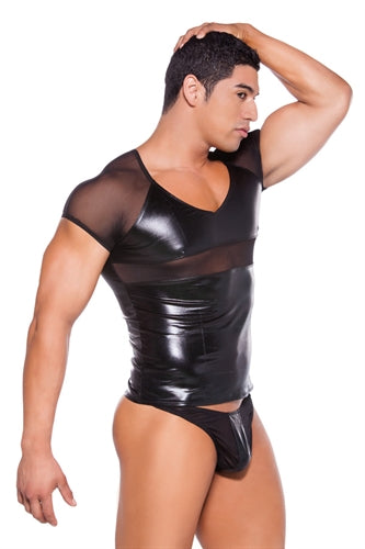 Wet Look T-Shirt - One Size - Black