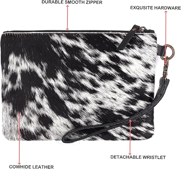 Mesa Luna Hair-On Cowhide Leather Wristlet Clutch Bag for Women