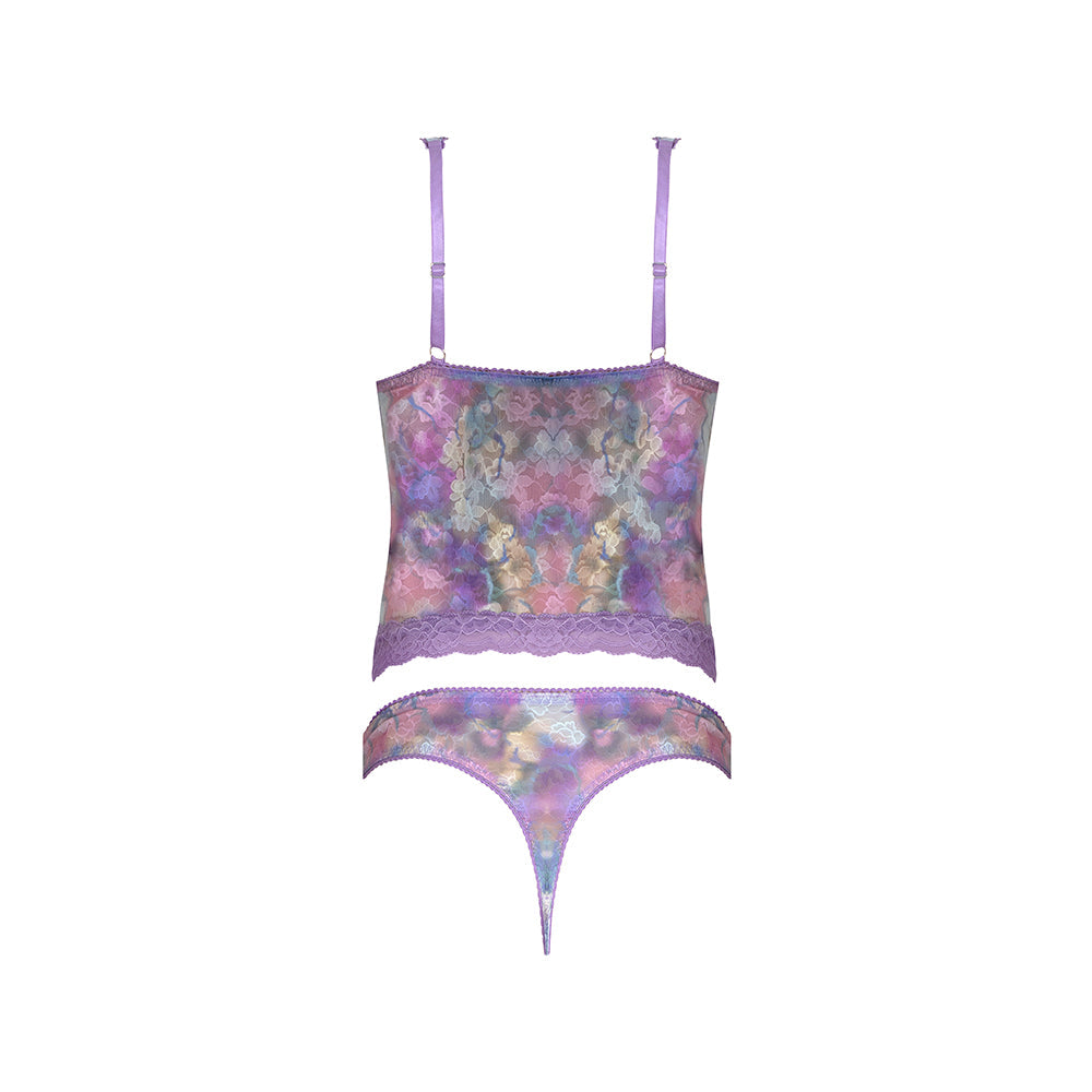 Magic Silk Wisteria Mist Bustier Cami & Thong Set Floral S/M
