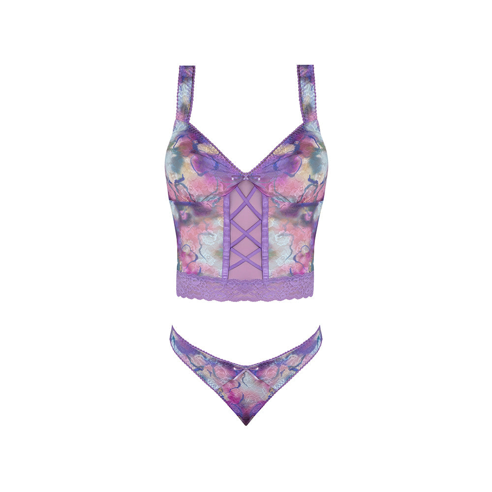Magic Silk Wisteria Mist Bustier Cami & Thong Set Floral Queen Size