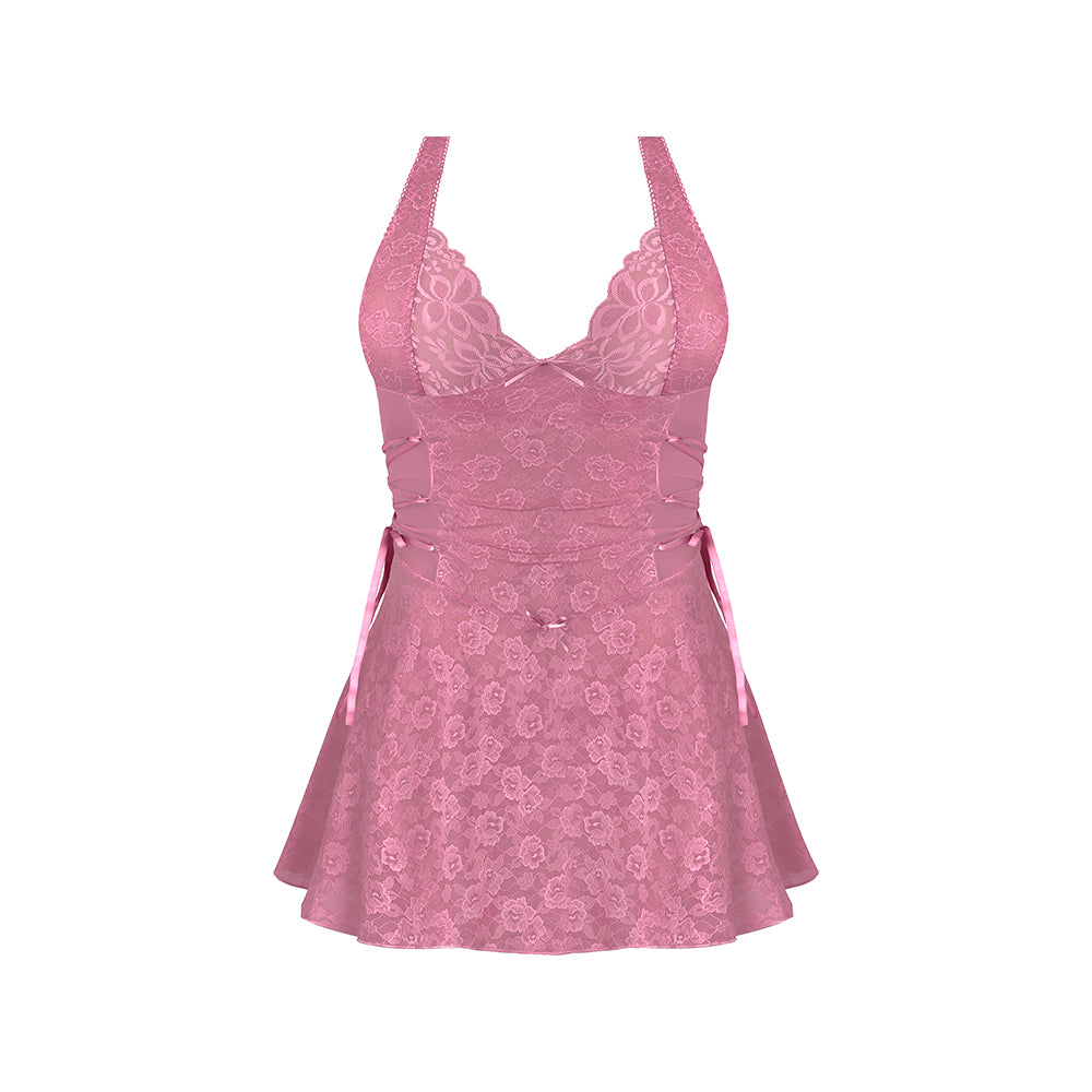 Magic Silk Wisteria Mist Halter Babydoll & G-Set Pink Queen Size