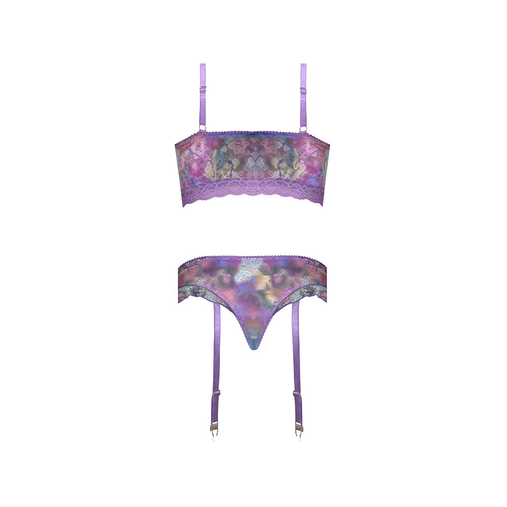 Magic Silk Wisteria Mist Bralette & Panty with Removable Garters Floral Queen Size