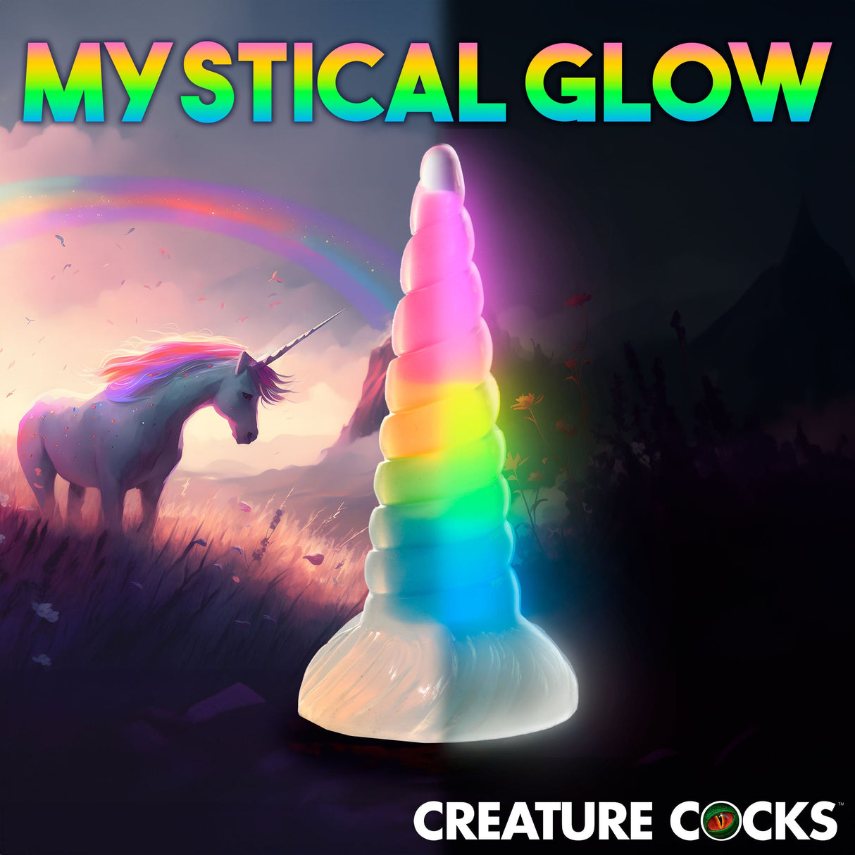 Uni-Glow Glow-in-the-Dark Rainbow Silicone Dildo