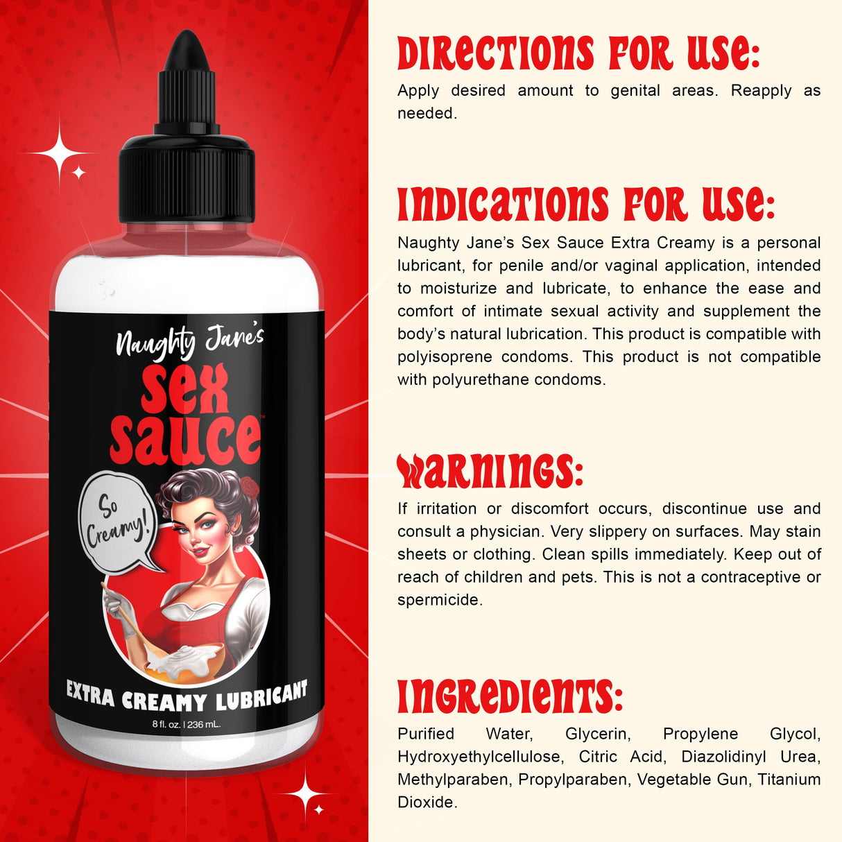 Naughty Jane's Sex Sauce Extra Creamy Lubricant 8oz