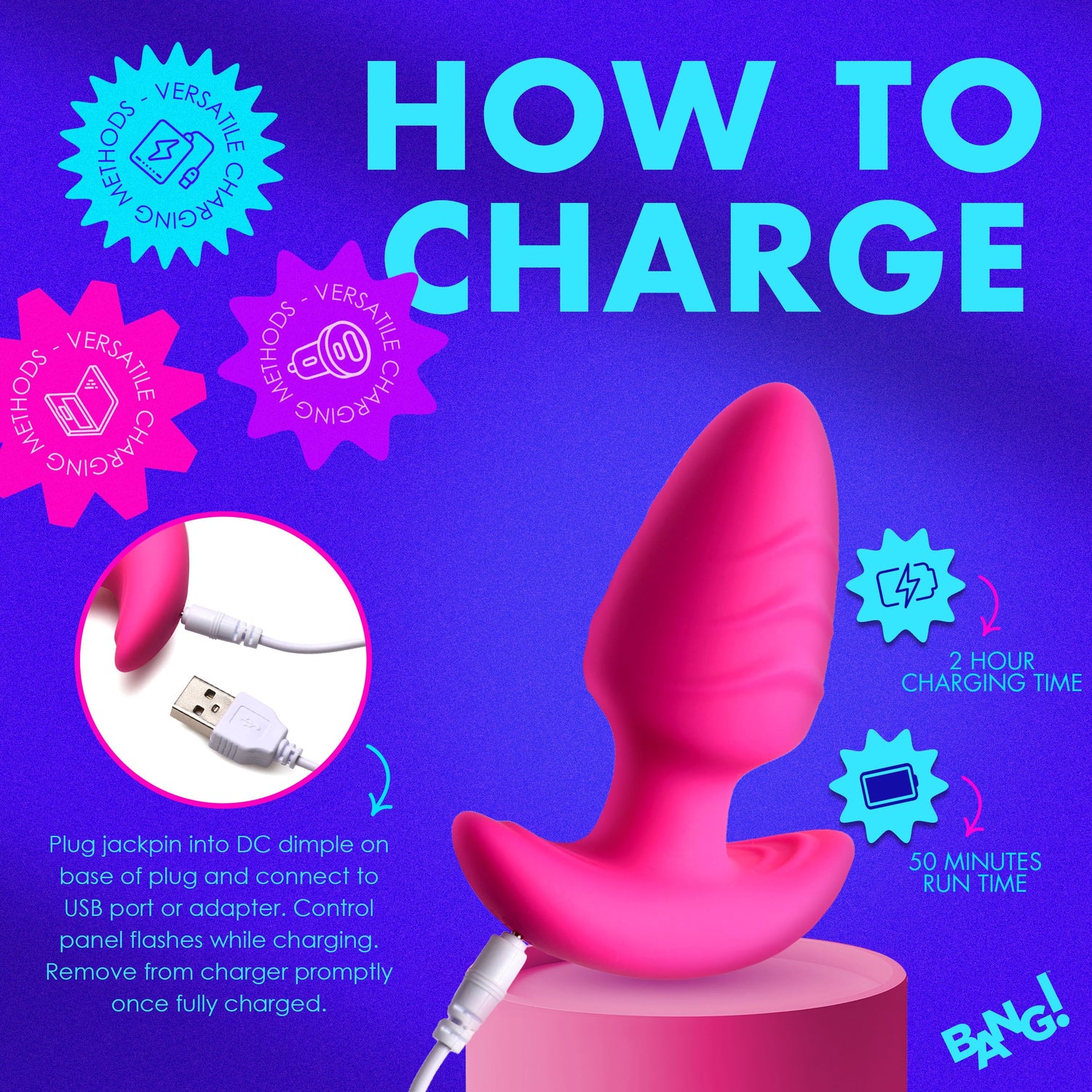 Rotating & Vibrating Silicone Butt Plug w/ Remote - Pink