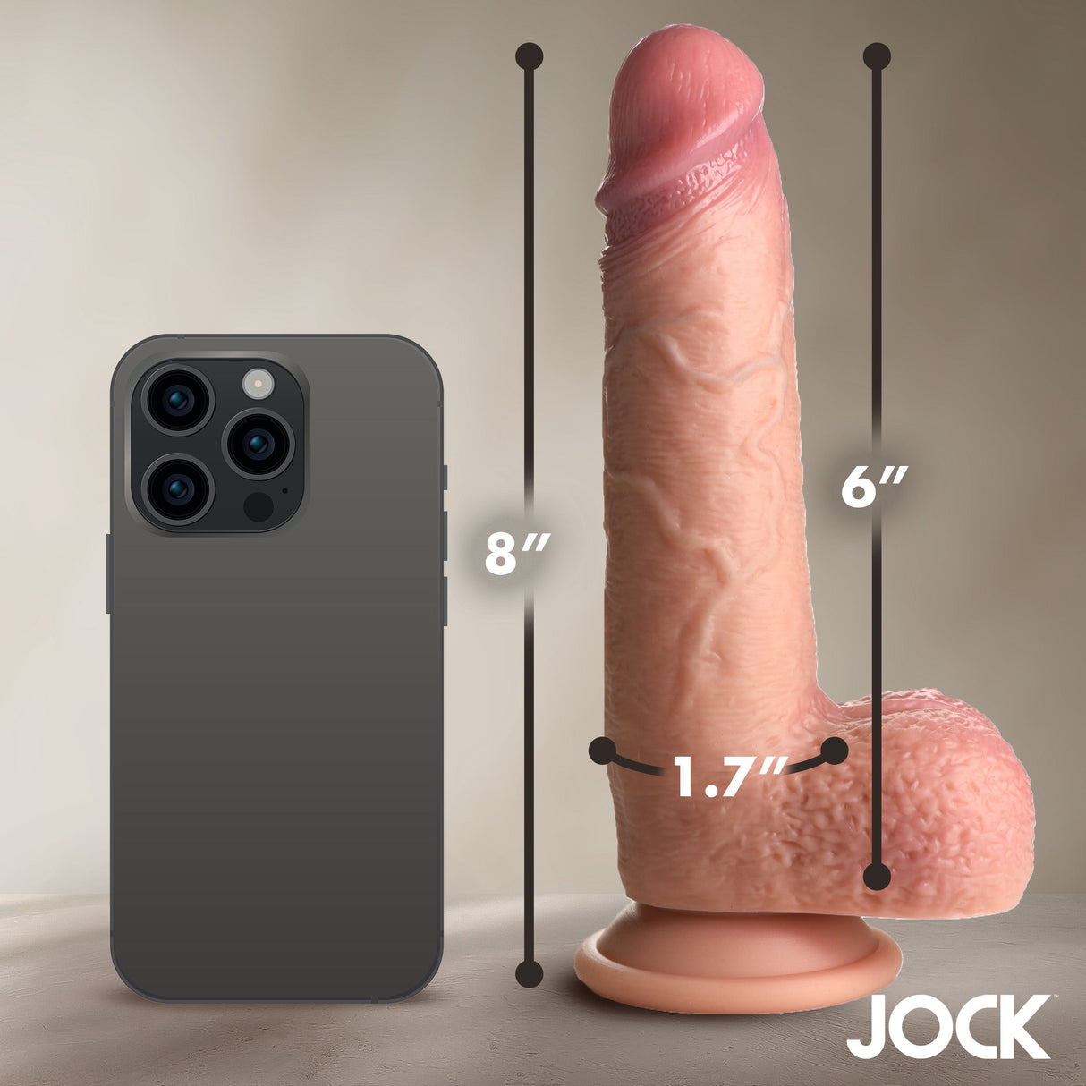 JOCK Real Skin 8" Silicone Dildo w/ Balls - Medium