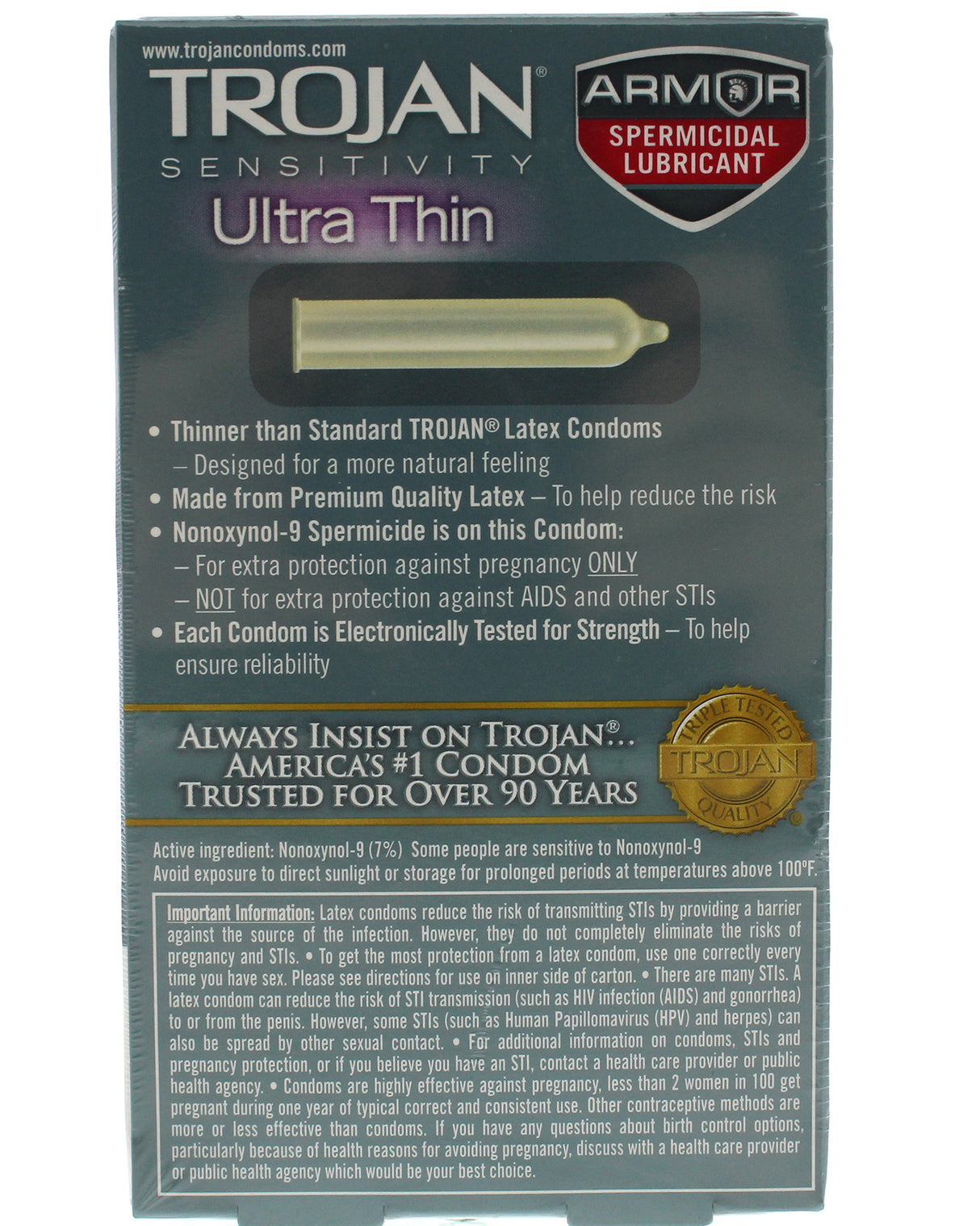 Trojan Sensitivity Ultra Thin Armor Spermicidal Lubricated Condoms 12 Pack