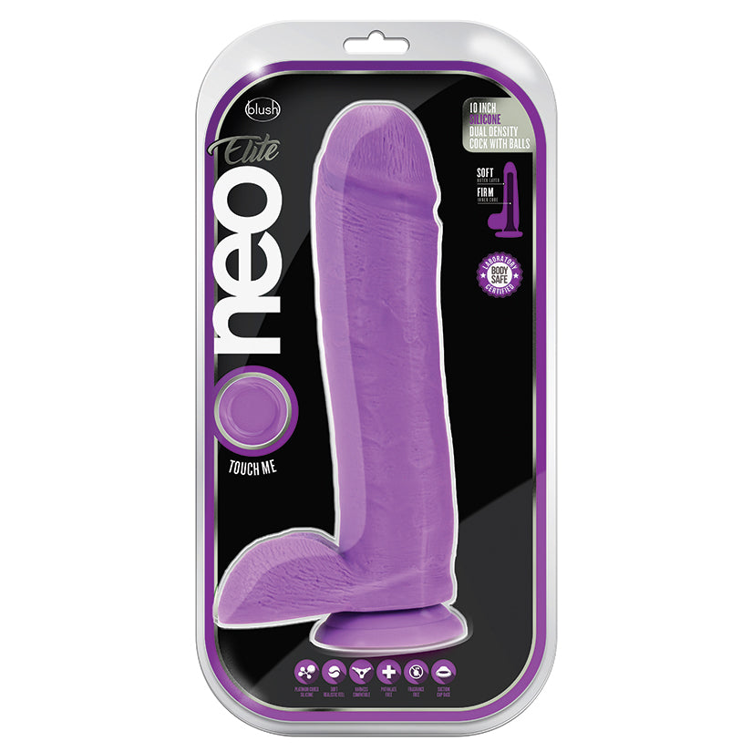 Neo Elite Silicone Dual Density Cock With Balls-Neon Purple 10"