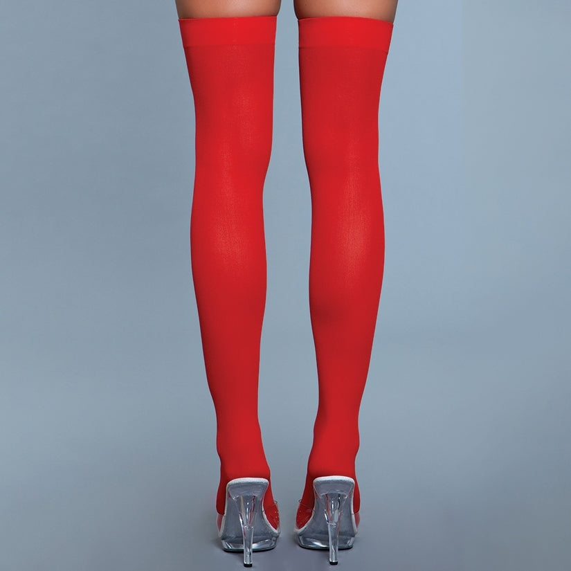 BeWicked Opaque Nylon Thigh Highs-Red O/S