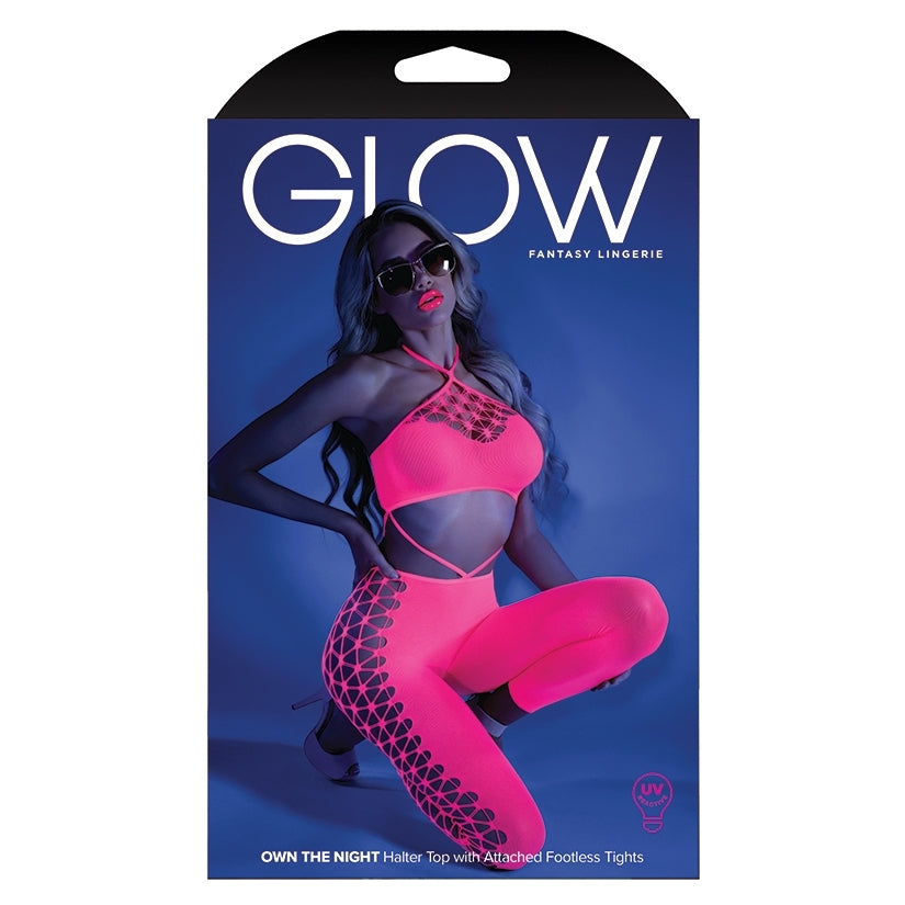 Fantasy Lingerie Glow Own The Night Bodystocking-Neon Pink O/S-Boxed