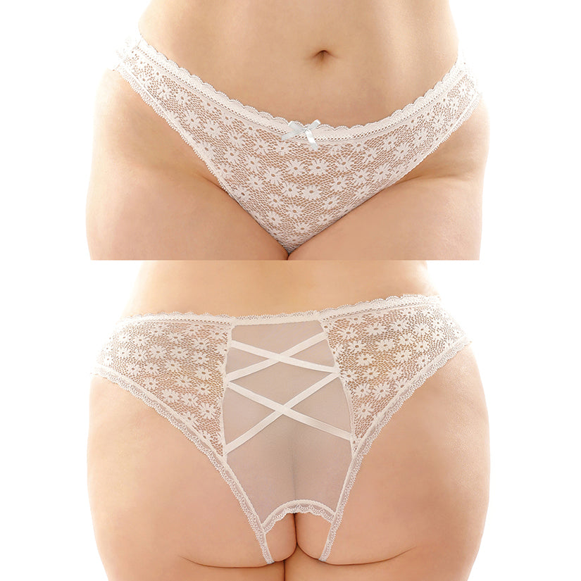 Fantasy Lingerie Daisy Crotchless Lace Panty-White S/M-Hanging