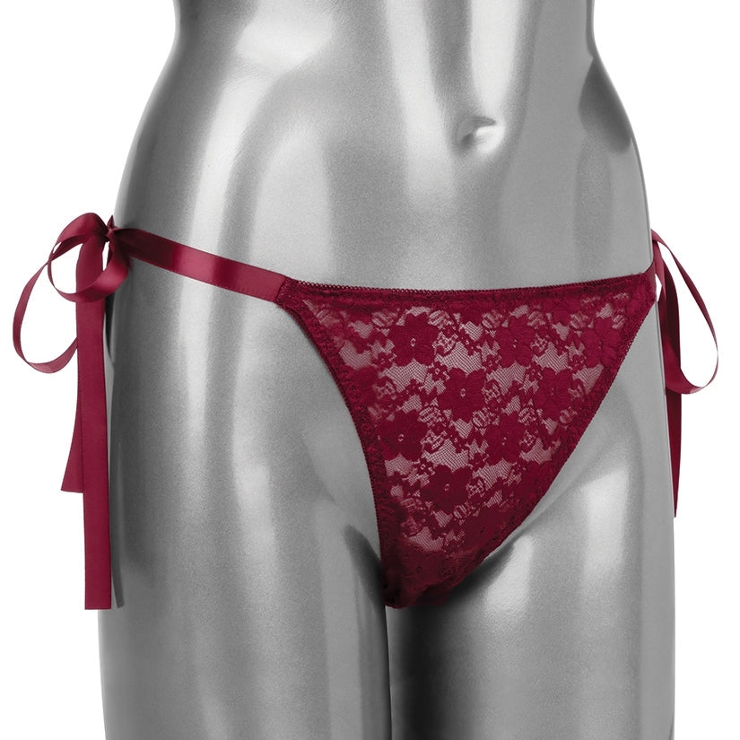 Remote Control Lace Thong Set-Burgundy