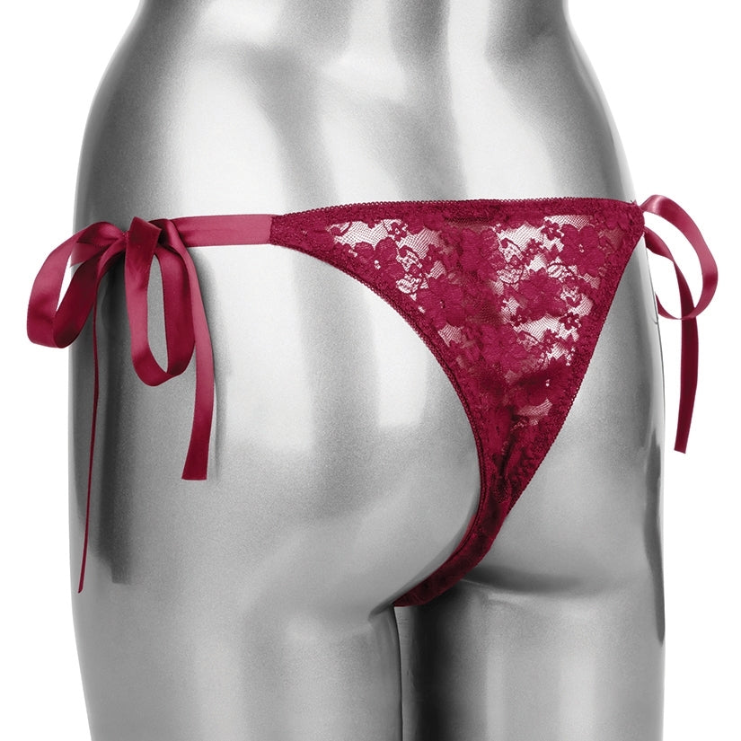 Remote Control Lace Thong Set-Burgundy