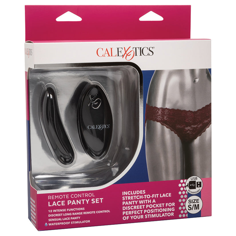 Remote Control Lace Thong Set-Burgundy