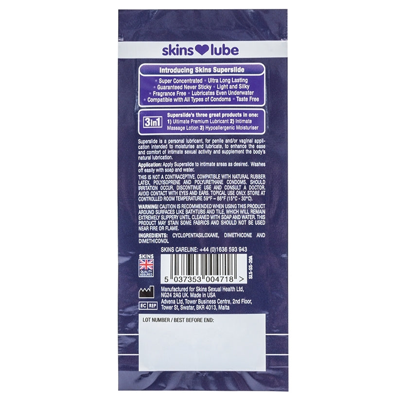 Skins Super Slide Silicone Based Lubricant 5ml Foil