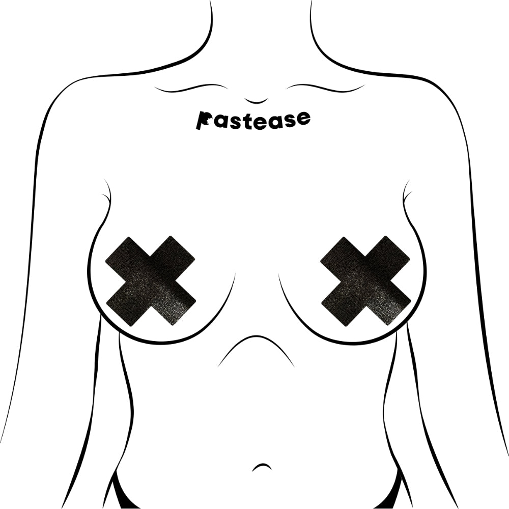 Pastease Plus X Liquid Black Cross Nipple Pasties