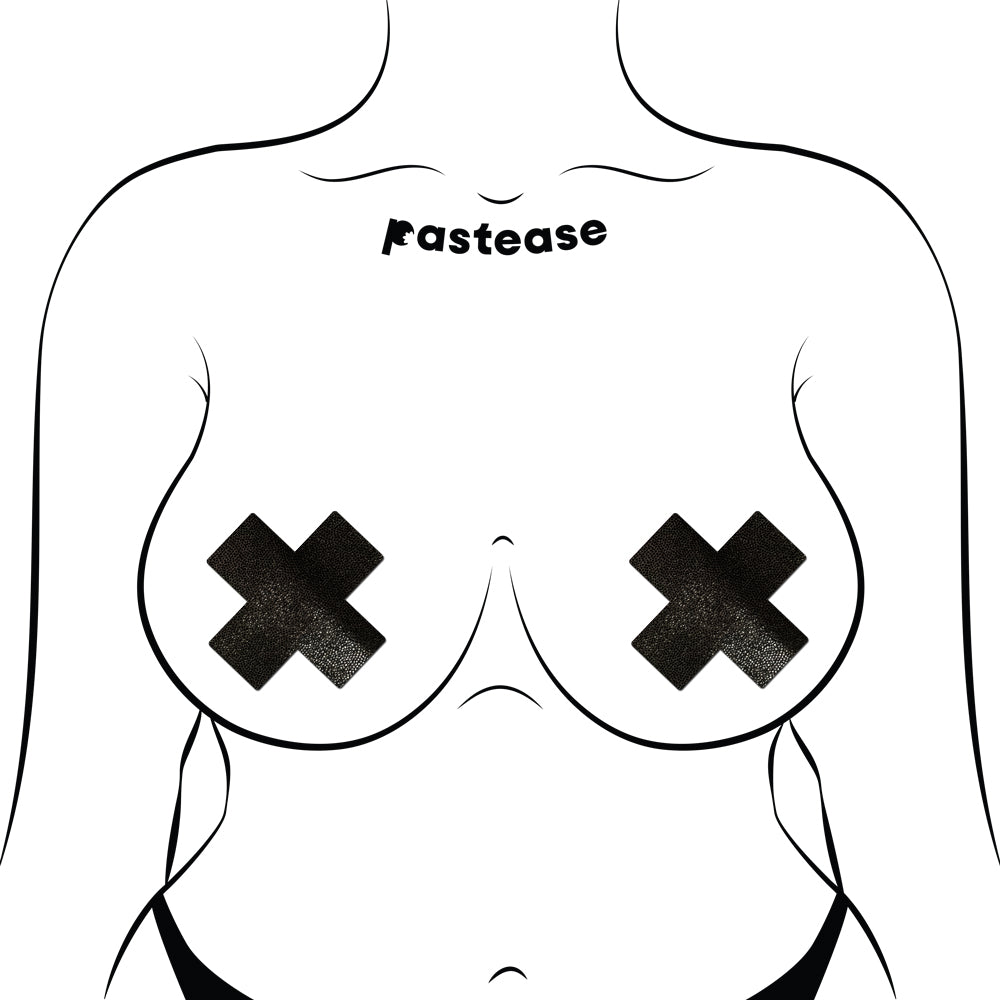 Pastease Plus X Liquid Black Cross Nipple Pasties