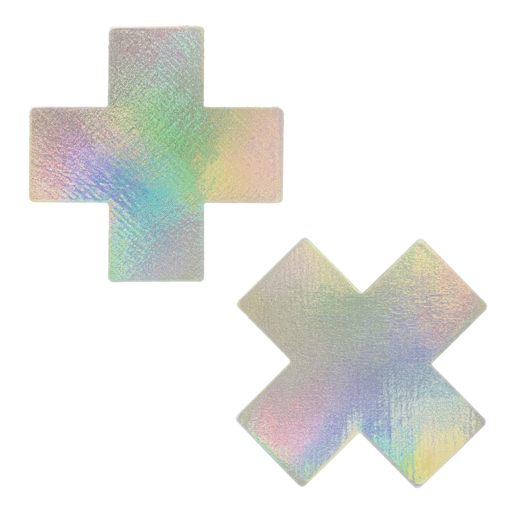 Pastease Plus X Silver Holographic Cross Nipple Pasties