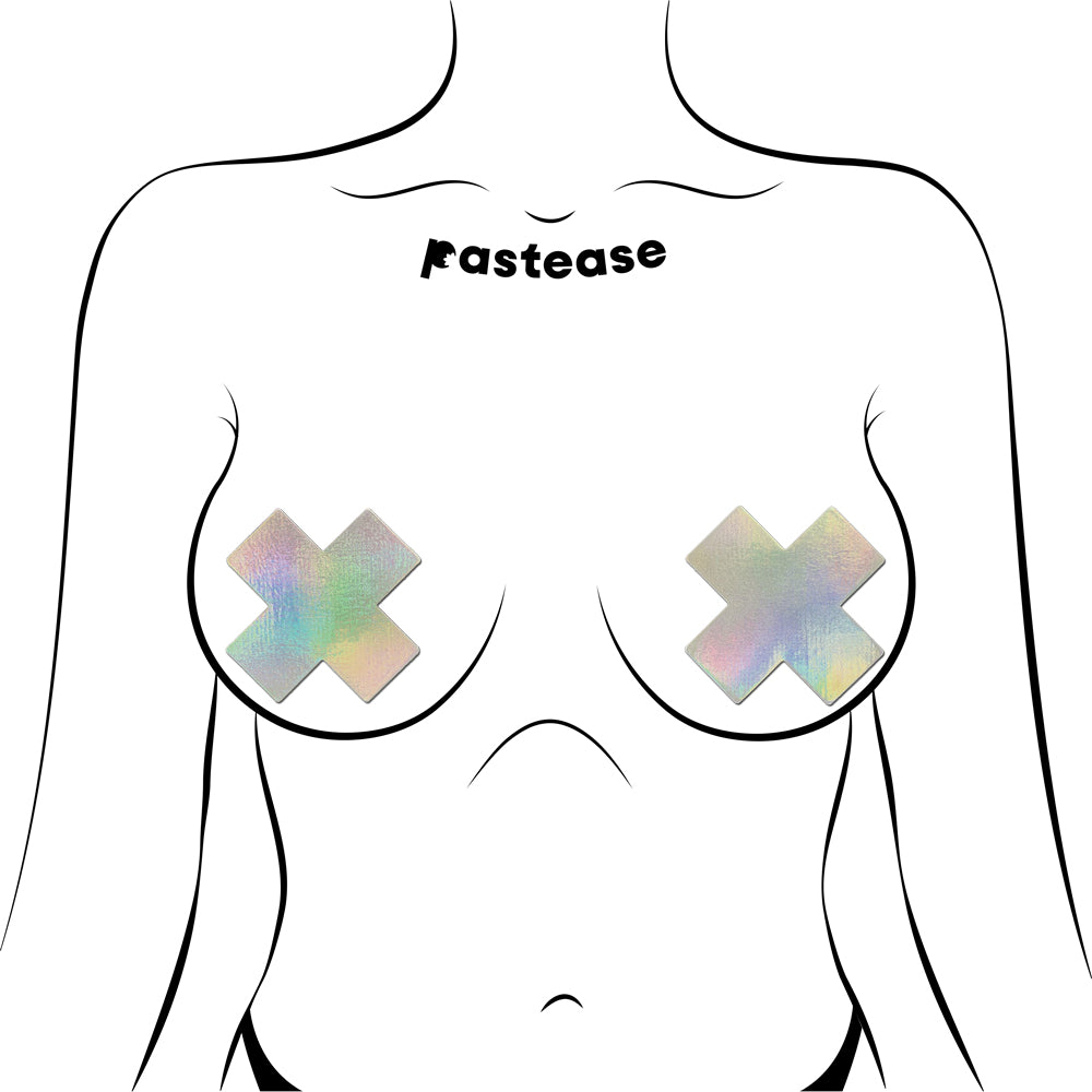 Pastease Plus X Silver Holographic Cross Nipple Pasties