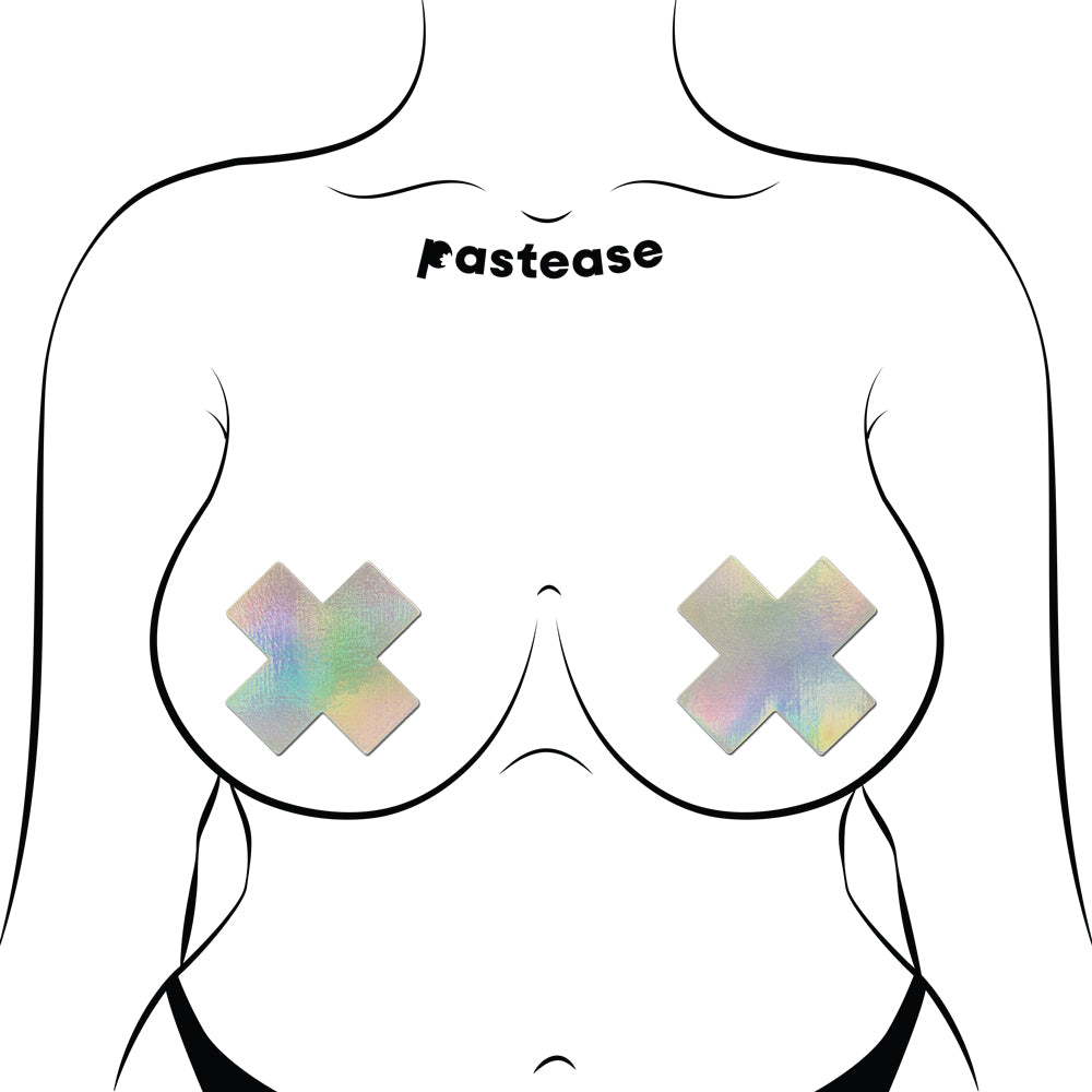 Pastease Plus X Silver Holographic Cross Nipple Pasties