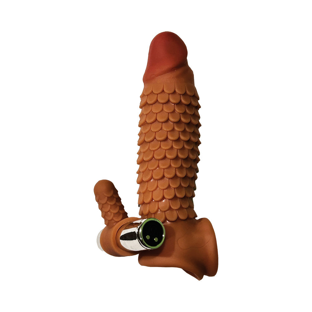 Skinsations Wicked Sensation Textured Penis Sleeve With Scrotum Strap Multi-Speed Bullet Rechargeable