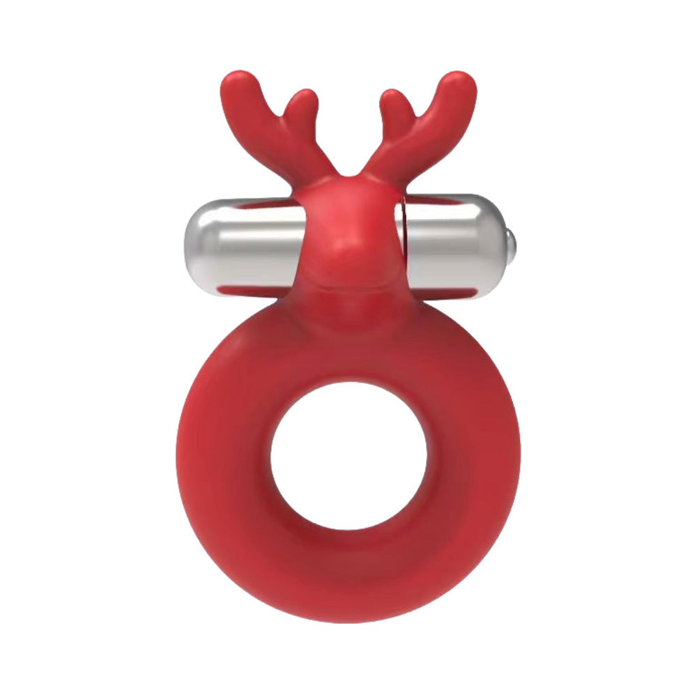 Horny Christmas Santa''s Little Helper Reindeer Cockring With Multi Speed Candy Cane Stripe Bullet Liquid Silicone