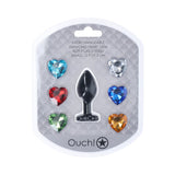 Ouch! Small Heart Diamond Butt Plug 6 Jewels Black